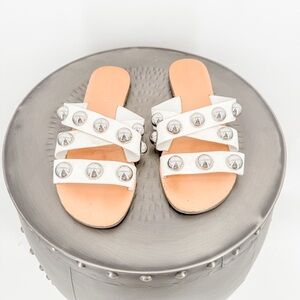 Marc Fisher White Silver Studded Sandals